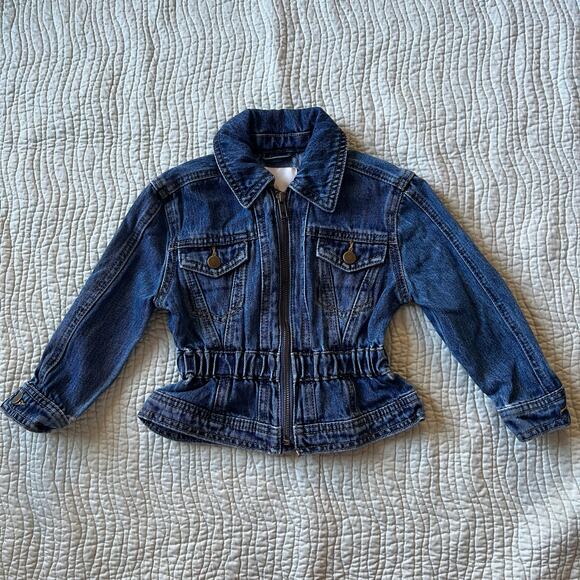 GB Girls Dark Blue Jean Jacket Stretch Peplum Zipper Design Size 3T - Picture 1 of 8